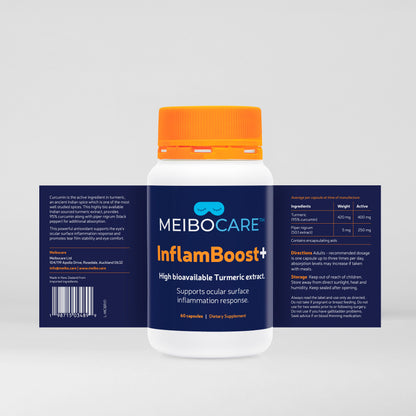 MEIBOCARE - Turmeric Supplement - Curcumin Extract with Black Pepper for Enhanced Absorption - Eye Health Support - Tear Film Stability Formula - Ocular Comfort - 60 Capsules