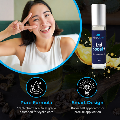 MeiboCare LidBoost+ - 100% Cold Pressed Castor Oil Eye Lid Cleanser - Dry Eye Relief. 10ml