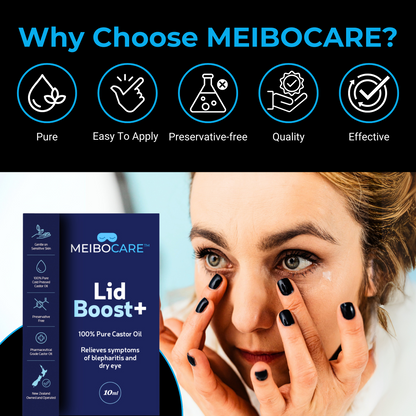 MeiboCare LidBoost+ - 100% Cold Pressed Castor Oil Eye Lid Cleanser - Dry Eye Relief. 10ml