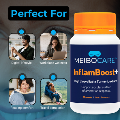 MEIBOCARE - Turmeric Supplement - Curcumin Extract with Black Pepper for Enhanced Absorption - Eye Health Support - Tear Film Stability Formula - Ocular Comfort - 60 Capsules
