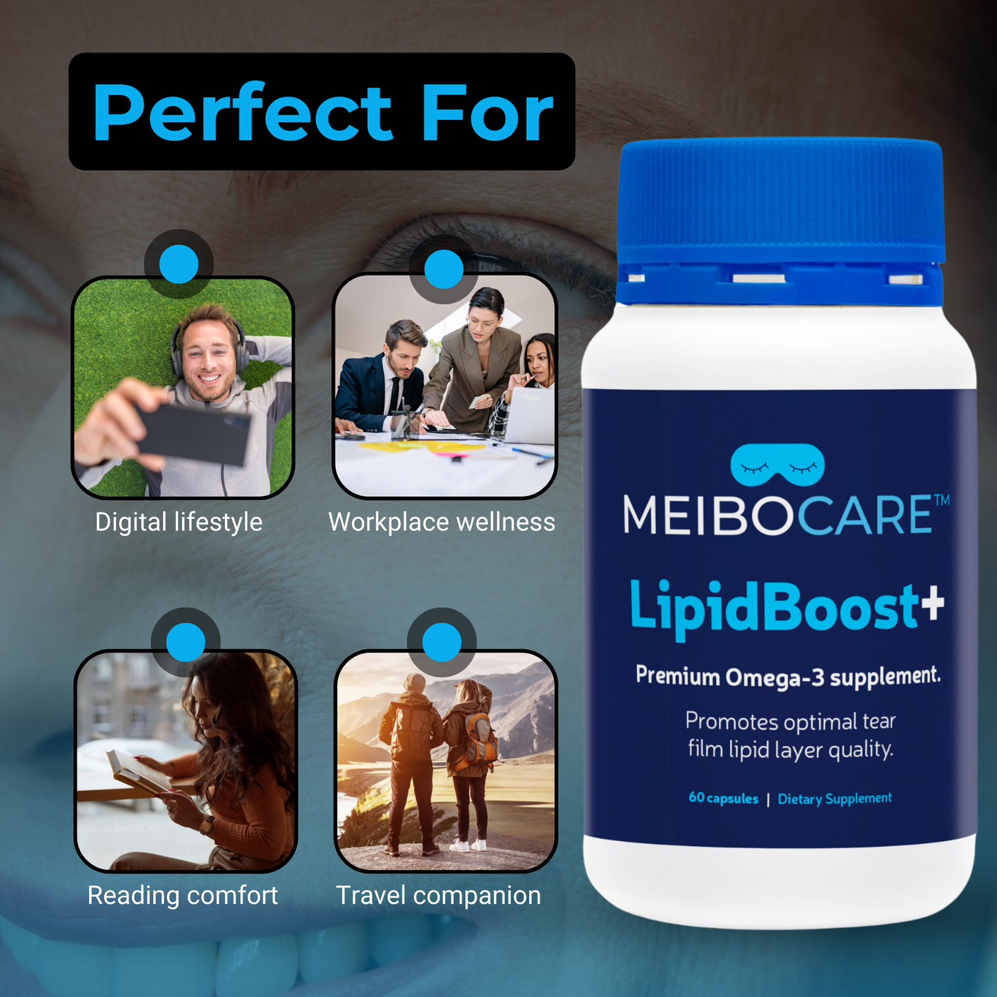 MEIBOCARE - Omega 3 Fish Oil Supplement - EPA DHA Capsules for Eye Health Support - Tear Film Quality Formula - Mercury Free - New Zealand Made - 60 Capsules