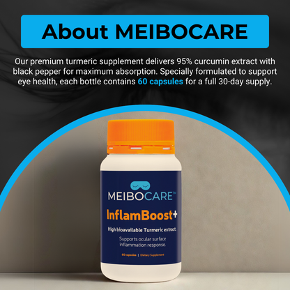 MEIBOCARE - Turmeric Supplement - Curcumin Extract with Black Pepper for Enhanced Absorption - Eye Health Support - Tear Film Stability Formula - Ocular Comfort - 60 Capsules