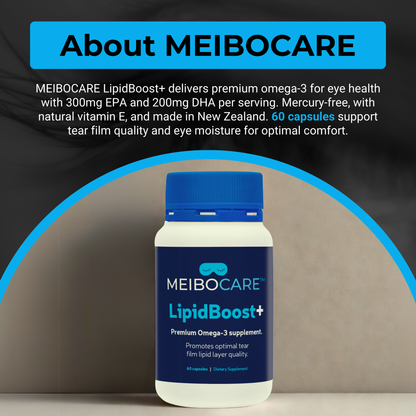 MEIBOCARE - Omega 3 Fish Oil Supplement - EPA DHA Capsules for Eye Health Support - Tear Film Quality Formula - Mercury Free - New Zealand Made - 60 Capsules